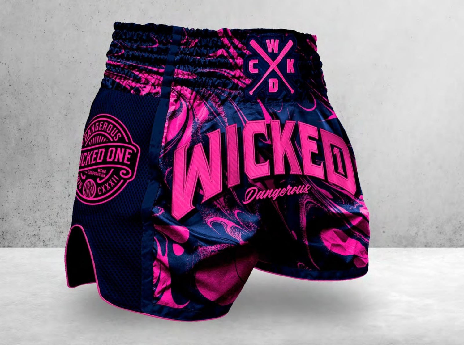 MUAY THAI SHORT DANGEROUS NAVY/PINK