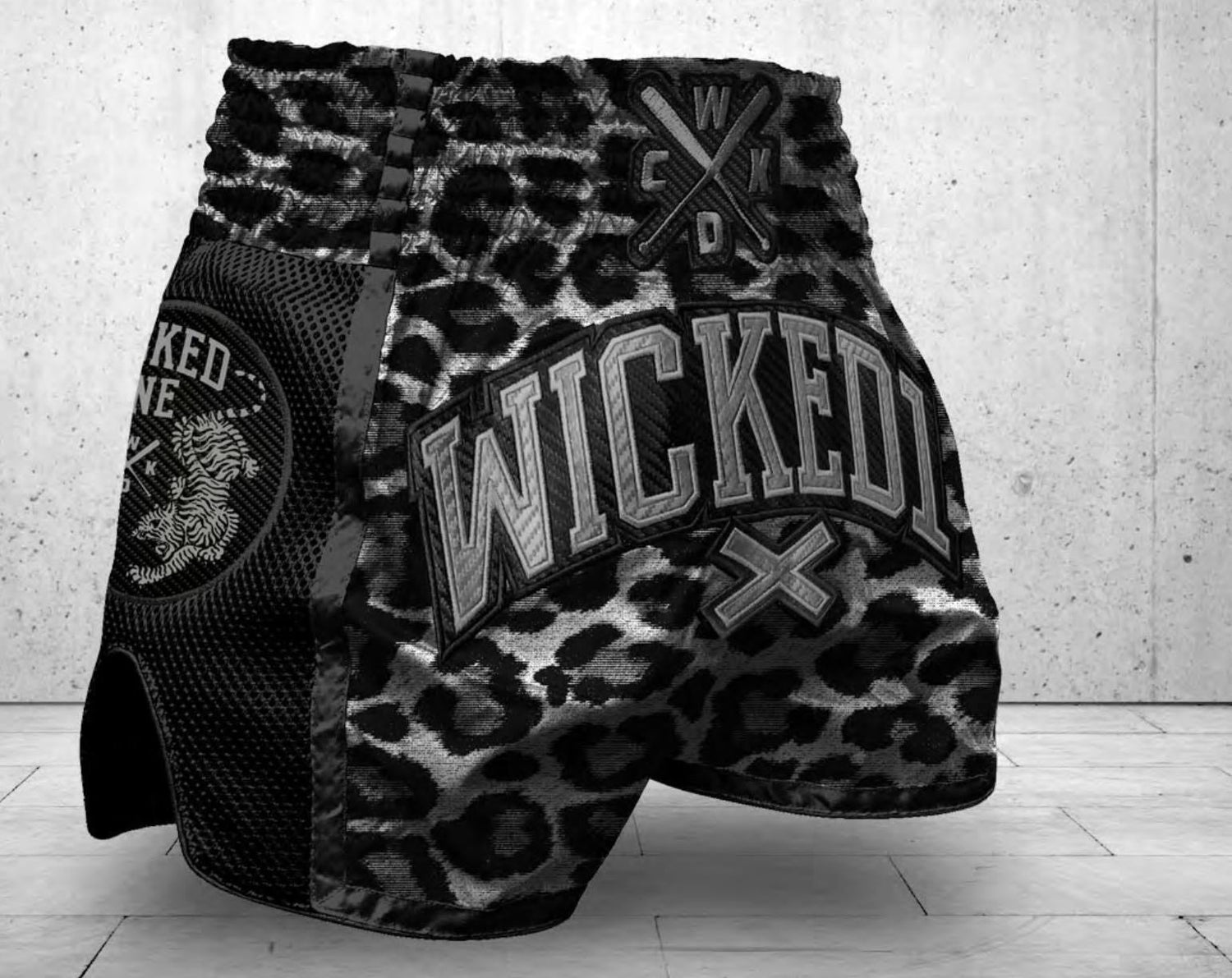 MUAY THAI SHORT LEOPARD GREY