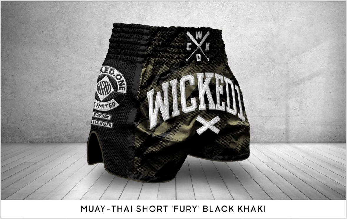 Wicked1 Muay Thai Short “Fury” Black/Khaki