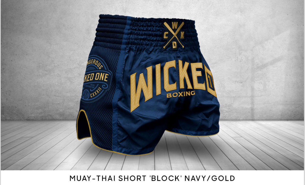 Wicked1 Muay Thai Short “Block” Navy/Gold