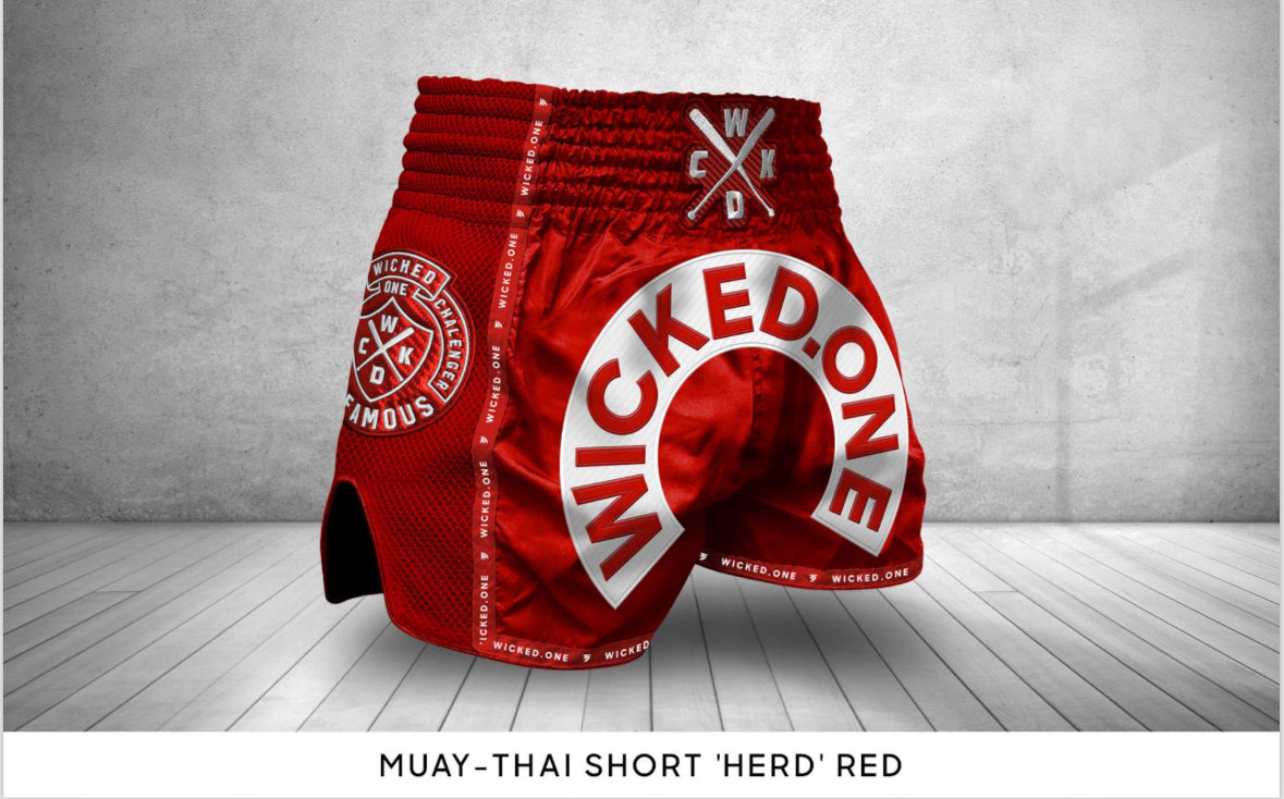 Wicked1 Muay Thai Short “Herd” Red