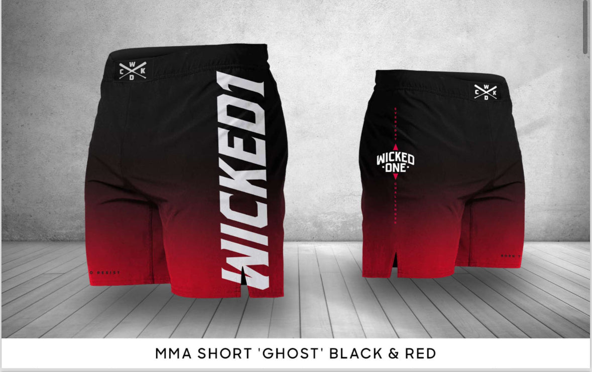 Wicked1 MMA Short “Ghost” Black and Red