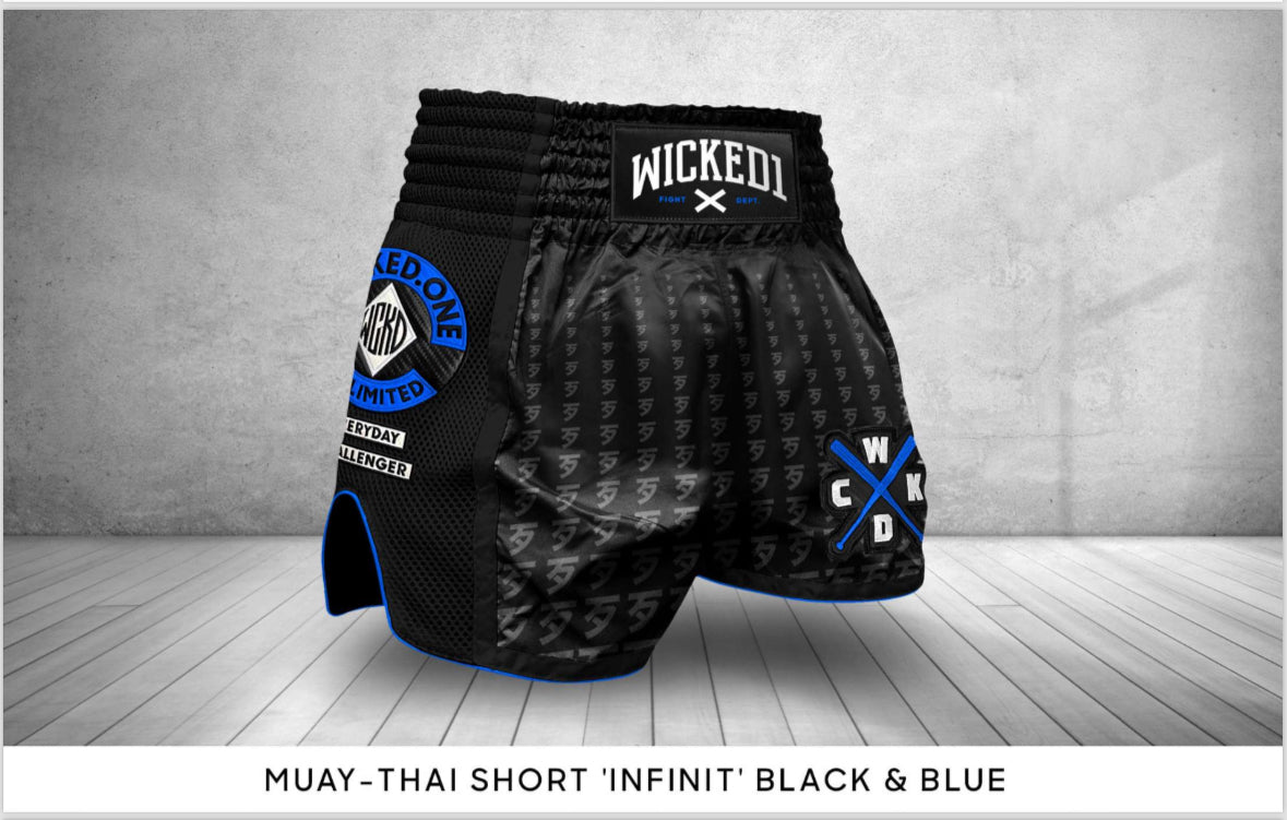 Wicked1 Muay Thai Short “Infinit” Black and Blue