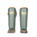 Army Green/Gold Yuth - Gold Line Shin Guard Front