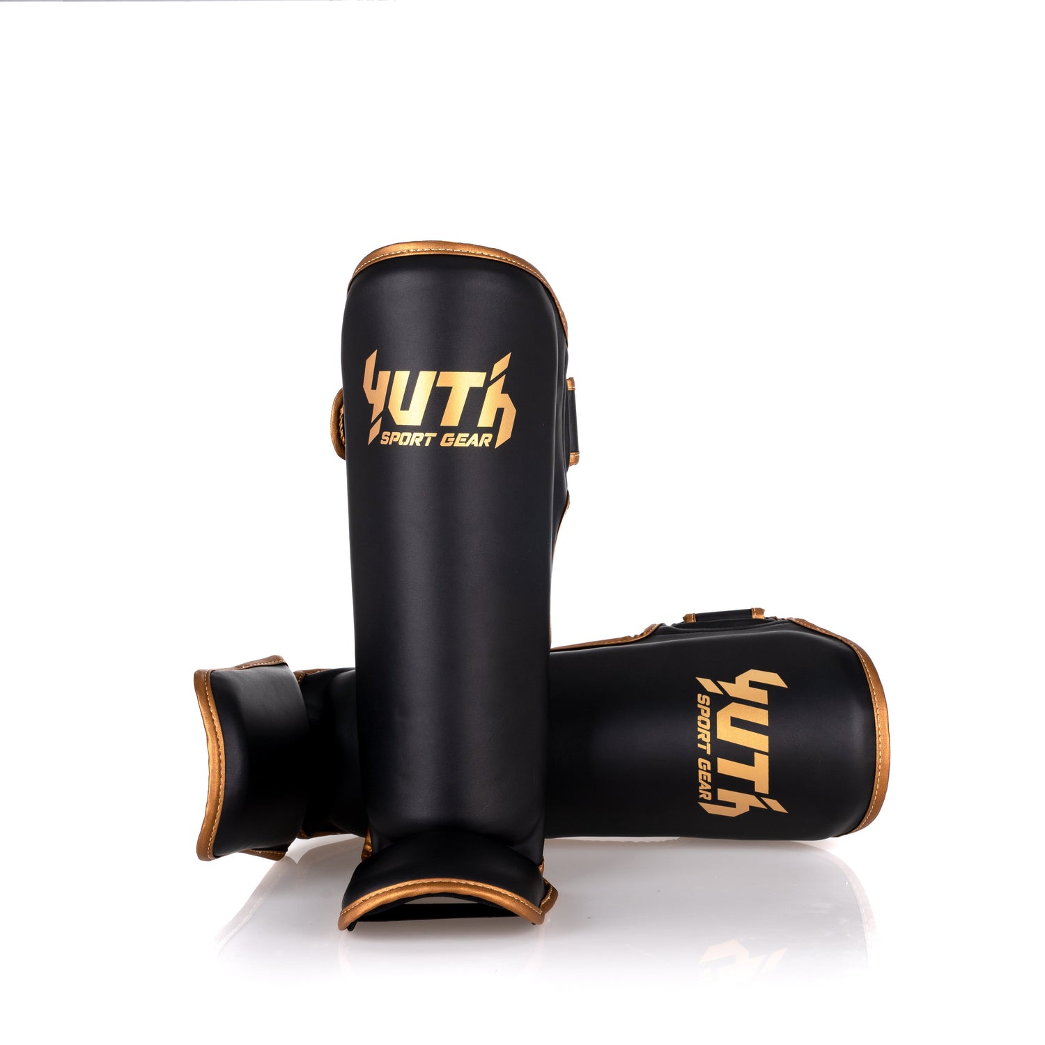 Black/Gold Yuth - Gold Line Shin Guard Front