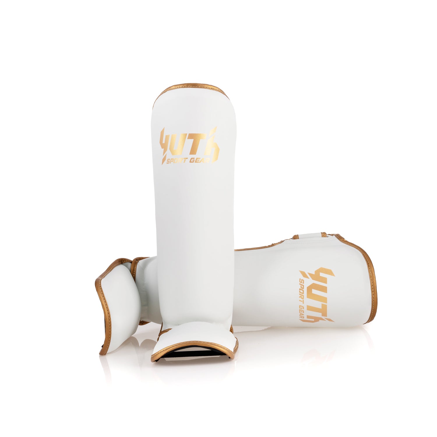 White/Gold Yuth - Gold Line Shin Guard Front