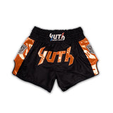 Black/Orange Yuth-Hologram Muay Thai Short Front